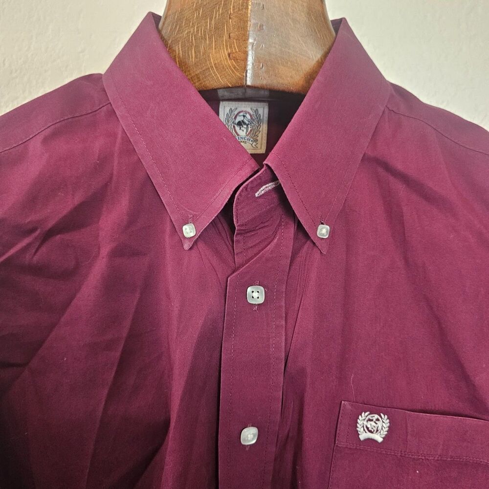 Cinch Mens Long Sleeve Western Button Down Shirt Burgundy Cotton Solid Medium